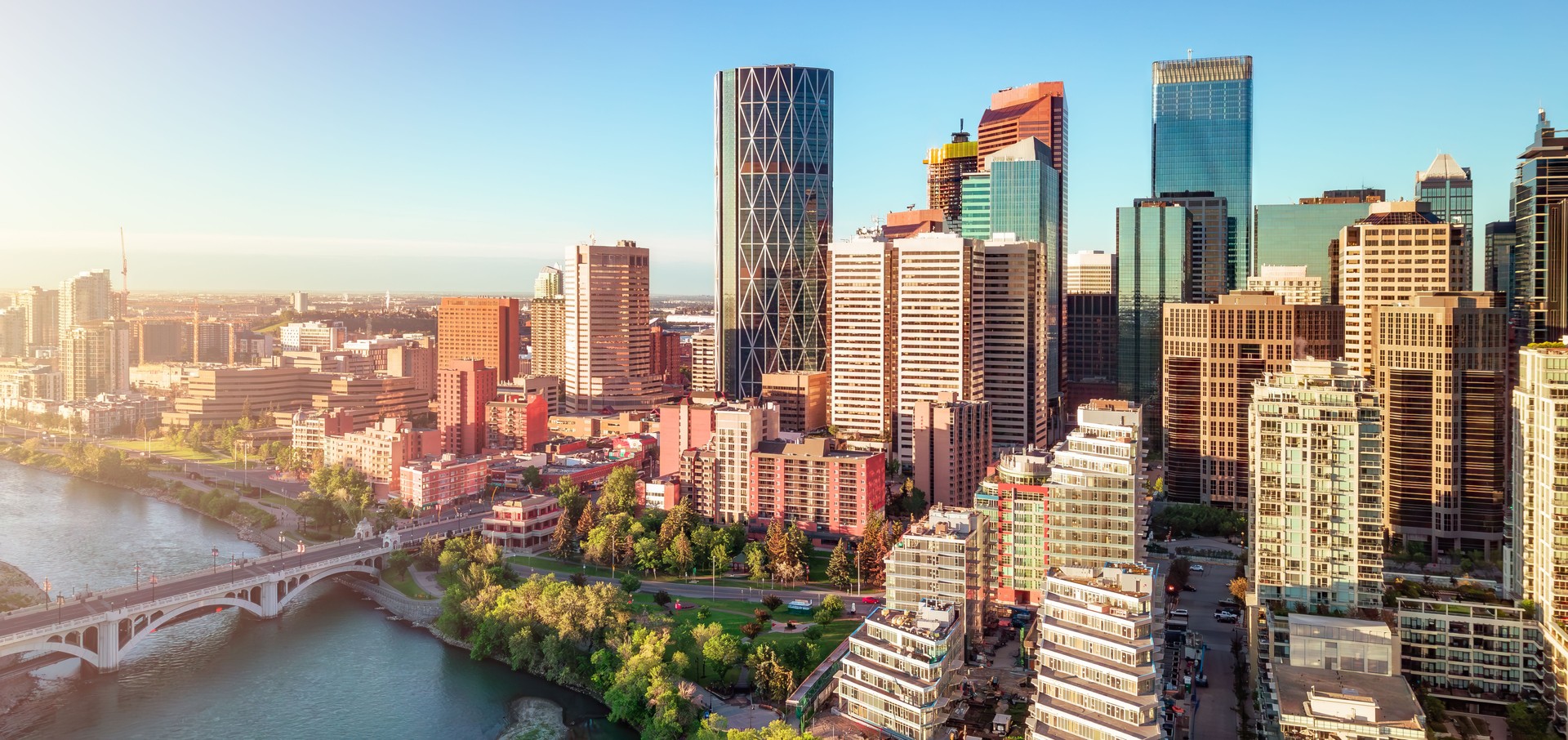 Downtown City buildings at sunrise. Calgary, Alberta, Canada